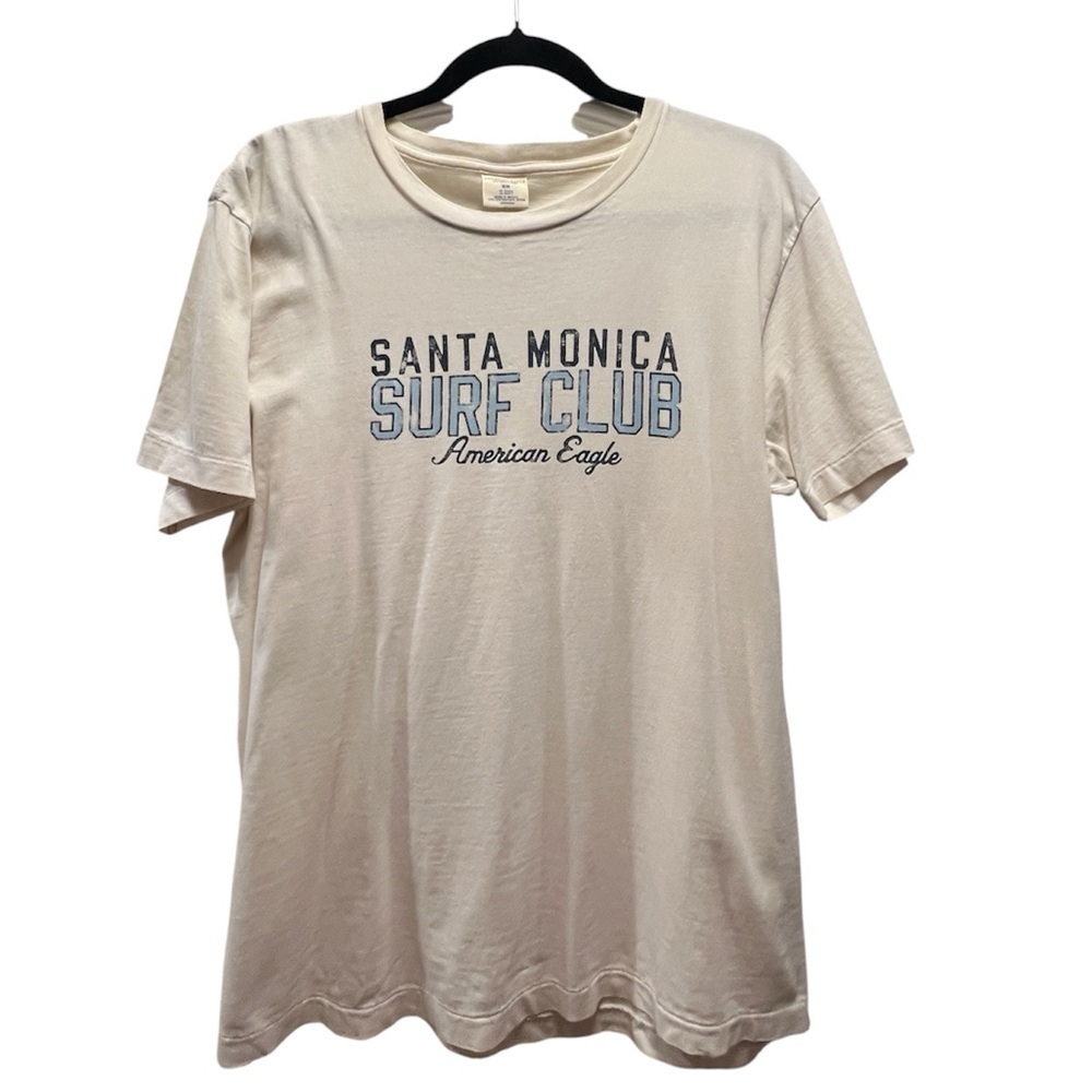 American Eagle 100% cotton Cream Short Sleeve Tee Santa Monica Surf Club- Size M